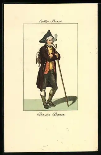 AK Basler Bauer mit Pfeife und Wanderstock