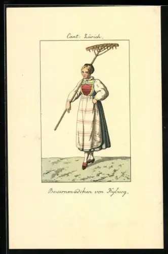 AK Kanton Zürich, Bauernmädchen von Kyburg in Tracht