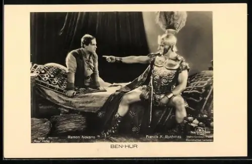 AK Ramon Novarro und Francis X. Bushman streiten sich, Liegestatt, Ben Hur