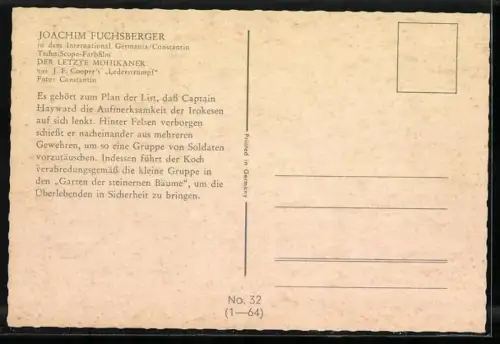 AK Der letzte Mohikaner, Es gehört zum Plan der List..., Joachim Fuchsberger