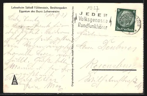 AK Berchtesgaden, Lehrerheim Schloss Fürstenstein, Oberbayernzimmer