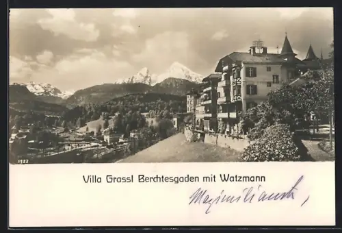 AK Berchtesgaden, Hotel Villa Grassl, Blick zum Watzmann