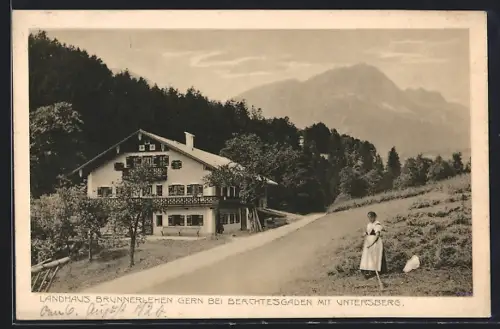AK Gern bei Berchtesgaden, Hotel Landhaus Brunnerlehen mit Untersberg