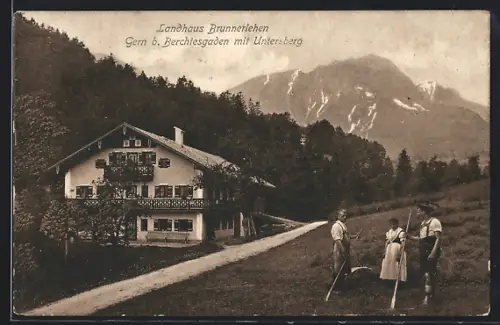 AK Gern b. Berchtesgaden, Hotel Landhaus Brunnerlehen mit Untersberg