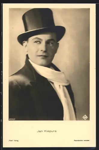 AK Opernsänger Jan Kiepura mit Zylinder und Schal