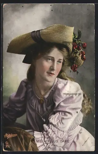 AK Phyllis Dare mit Kirschen am Hut