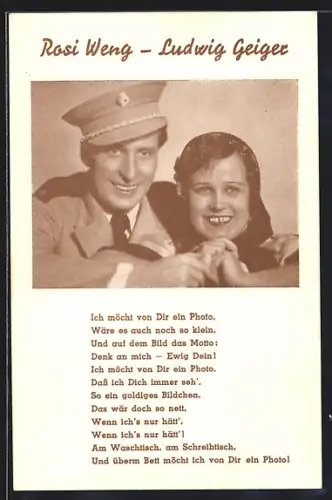 AK Rosi Weng u. Ludwig Geiger strahlen, Revueoperette Der gütige Antonius, Liedtext