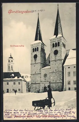 AK Berchtesgaden, Stiftskirche im Winter