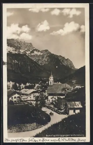 AK Schellenberg / Obb., Ortsansicht mit Kirche gegen den Untersberg