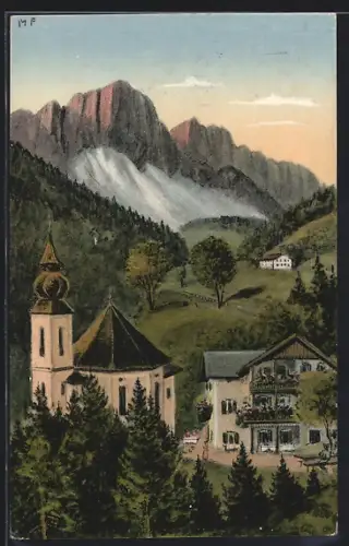 AK Maria Gern, Gasthof Gern neben der Wallfahrtskirche Maria Gern