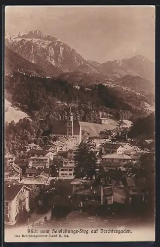 AK Berchtesgaden, Blick vom Soleleitungs-Steg auf den Ort und Kirche