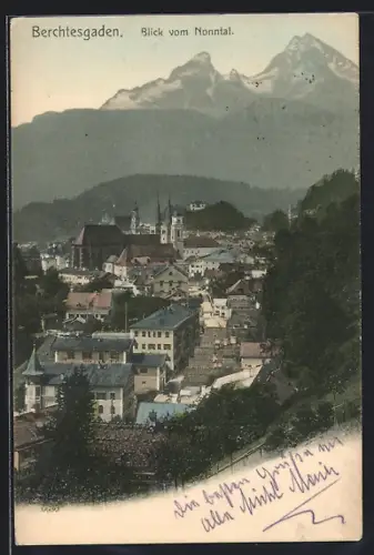 AK Berchtesgaden, Blick vom Nonntal auf Stadt und Alpen