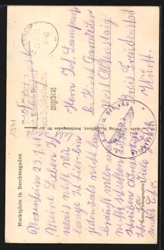 AK Berchtesgaden, Marktplatz mit Brunnen und Geschäften