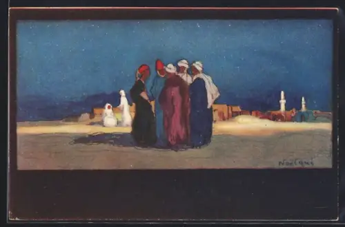 Künstler-AK Cairo, Gossiping by moonlight