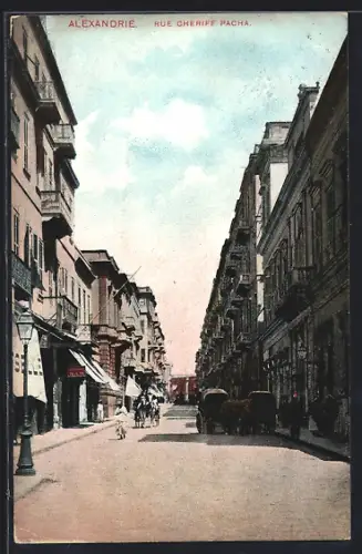 AK Alexandrie, Rue Cheriff Pacha, Strassenpartie