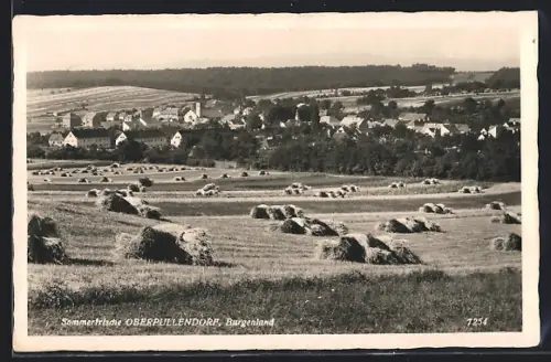 AK Oberpullendorf /Burgenland, Ortsansicht mit abgeerntetem Feld