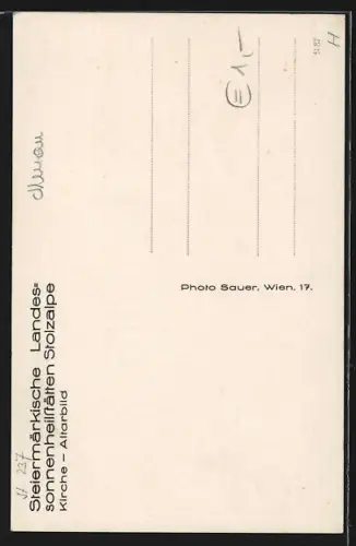 AK Stolzalpe, Sonnenheilstätte, Altarbild in der Kirche