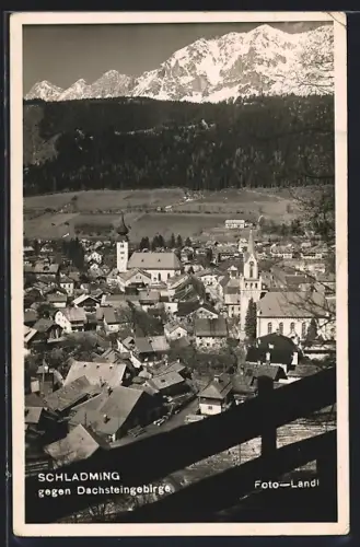AK Schladming, Ortsansicht gegen Dachsteingebirge