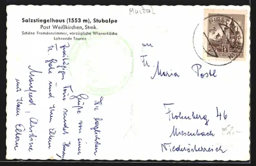 AK Weisskirchen /Stmk., Stubalpe, Pension Touristenhaus Salzstiegl mit Rappoldkogel