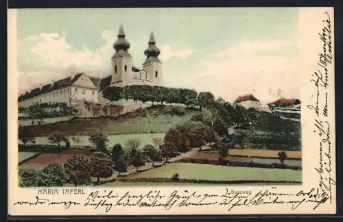 AK Maria Taferl, Bussweg mit Wallfahrtskirche