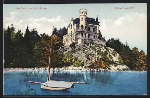AK Reifnitz a. Wörthersee, Schloss Bercht und Segelboot auf dem See