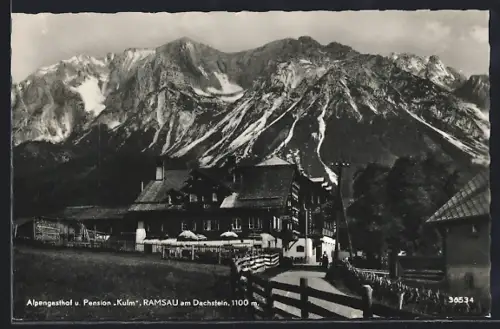 AK Ramsau am Dachstein, Alpengasthof und Pension Kulm mit Strassenpartie
