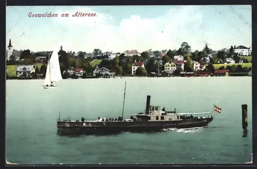AK Seewalchen am Attersee, Totalansicht mit Salondampfer