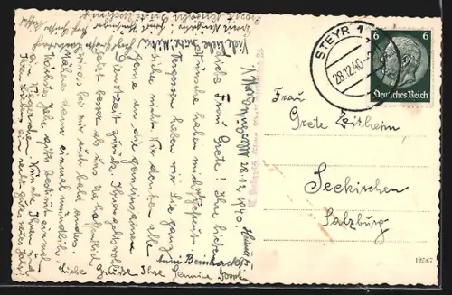 AK Steyr /O. Ö., Uferpartie mit Kirche