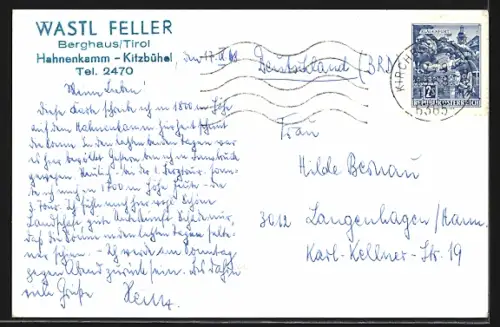 AK Kitzbühel /Tirol, Gasthaus Berghaus Tirol, Bes. Wastl Feller