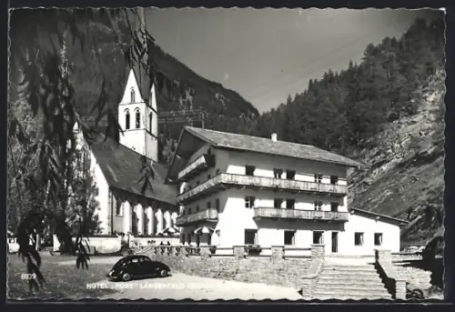 AK Längenfeld /Ötztal, Hotel Rose und Kirche