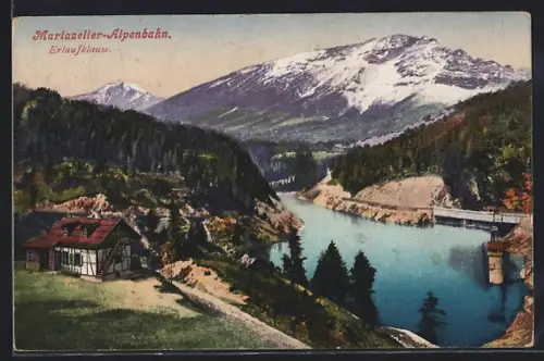 AK Mariazell, Erlaufklause mit Stausee und Bergkulisse
