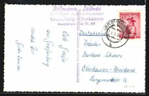 AK Greifenburg /Kärnten, Gasthof-Fleischhauerei Rossmann-Leitner