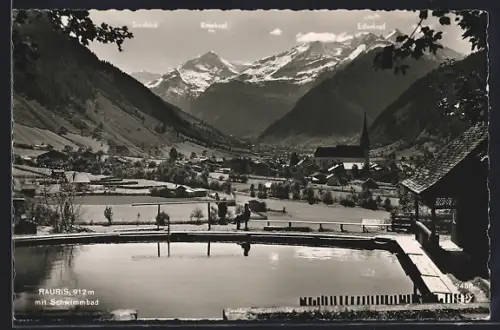 AK Rauris, Ortsansicht mit Schwimmbad und Kirche