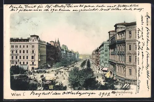 AK Wien, Schottenring mit Strassenbahnen aus der Vogelschau, Haltestelle