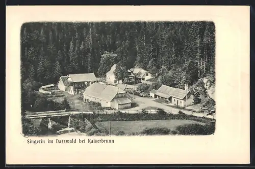 AK Singerin im Nasswald, Totalansicht mit Brücke aus der Vogelschau