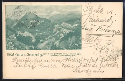 AK Semmering, Hotel Panhans mit Villen u. Viadukt aus der Vogelschau