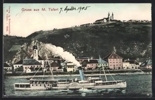 AK Maria Taferl, Wallfahrtsort von der Donau aus, Dampfer