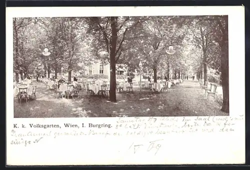 AK Wien, K.k. Volksgarten, Partie mit Sommergarten, Burgring