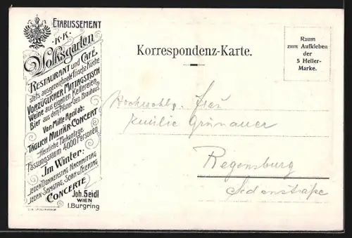 AK Wien, K.k. Volksgarten, Partie mit Sommergarten, Burgring
