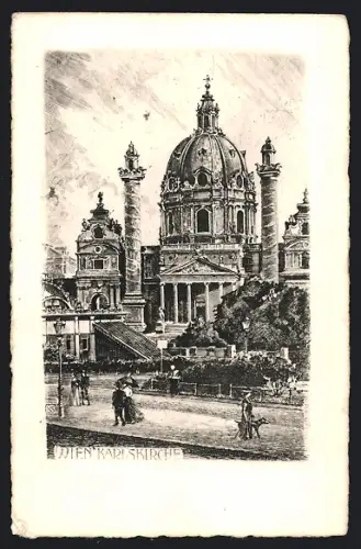 Künstler-AK Wien, Karlskirche mit Promenade