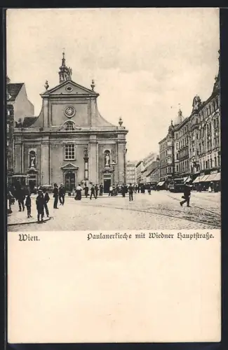 AK Wien, Paulanerkirche und Wiedner Hauptstrasse