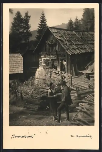 AK Neumarkt /Stmk., Sonnabend, Paar in Altsteirertracht, Ortspartie