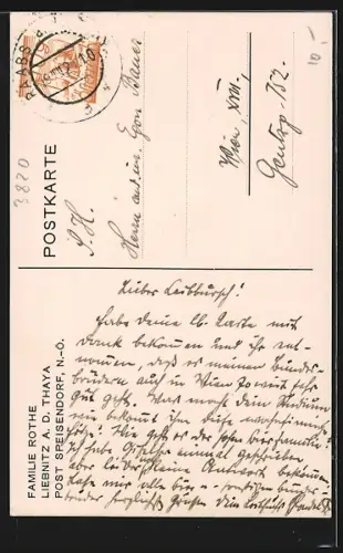 Künstler-AK Raabs an der Thaya, Liebnitz, Teilansicht mit Kirche