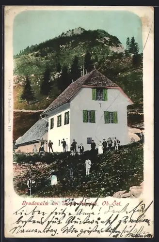AK Windisch-Garsten, Gradenalm mit Almhaus und kleiner Versammlung