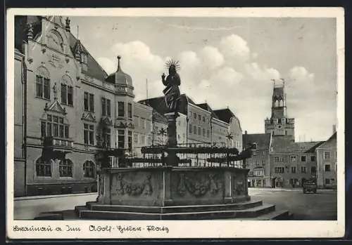 AK Braunau am Inn, Platz mit Denkmal
