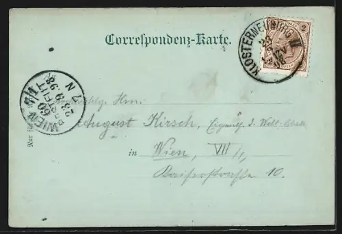 Mondschein-AK Klosterneuburg, Totalansicht mit Feldern