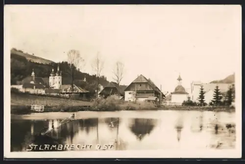 AK St. Lambrecht /O. St., Uferpartie mit Kirche