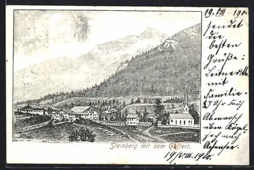 Lithographie Steinberg, Kirche mit dem Guffert