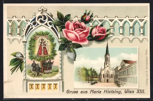 Künstler-AK Wien, Kirche Maria Hietzing und Gnadenbild
