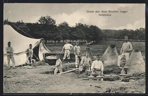 AK Brucker Lager, Soldaten in der Feldbäckerei